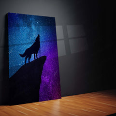 Galaxy Wolf Metal Poster | Cosmic Wolf Silhouette Wall Art  Mystical Night Sky Wildlife Metal Frame by TurtleWings