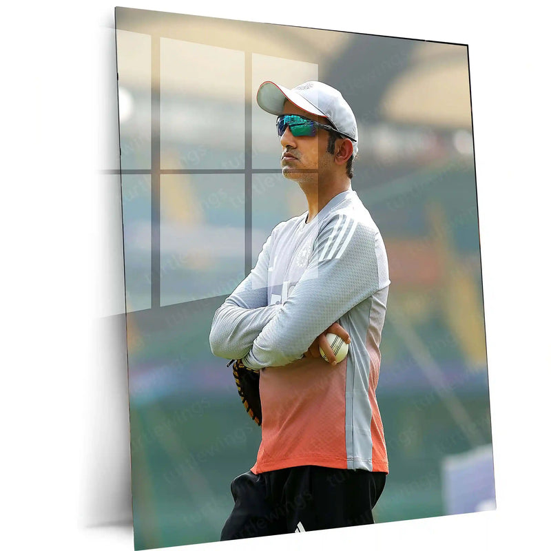 Cricket Metal Poster | Gautam Gambhir Cricket Metal Poster | Indian Cricket Legend Wall Art | Coach & Champion Portrait Frame - TURTLEWINGS 