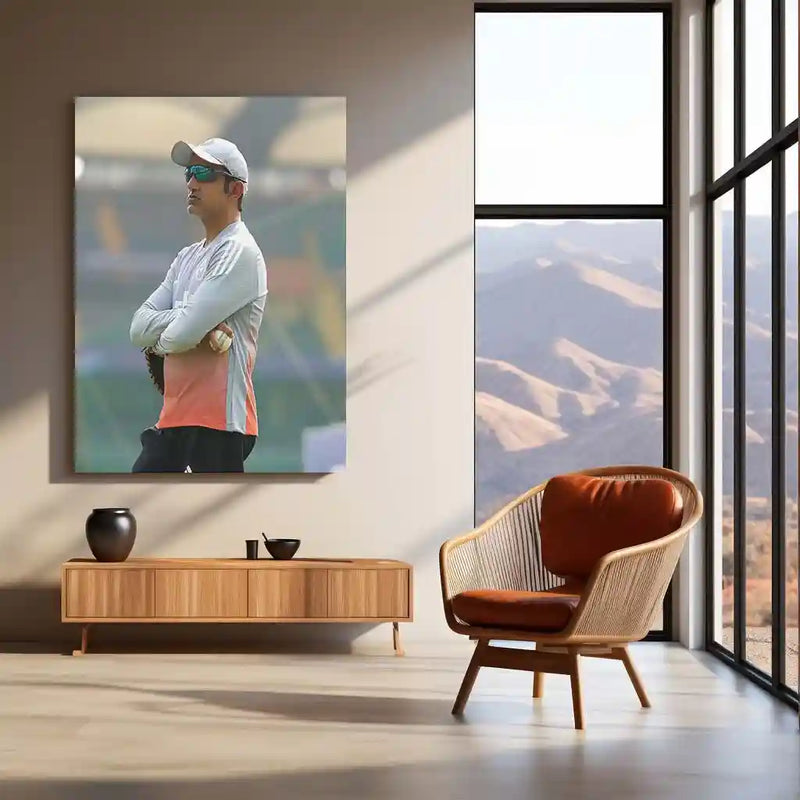 Cricket Metal Poster | Gautam Gambhir Cricket Metal Poster | Indian Cricket Legend Wall Art | Coach & Champion Portrait Frame - TURTLEWINGS 