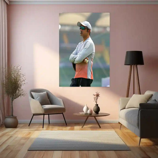 Cricket Metal Poster | Gautam Gambhir Cricket Metal Poster | Indian Cricket Legend Wall Art | Coach & Champion Portrait Frame - TURTLEWINGS 