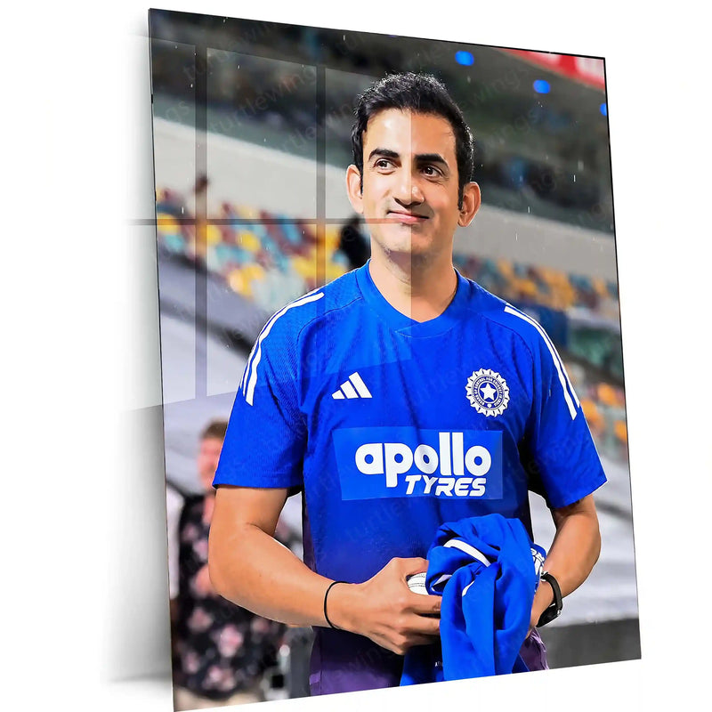 Cricket Metal Poster | Gautam Gambhir Cricket Metal Poster | Indian Cricket Legend Wall Art | Coach & Champion Portrait Frame 01 - TURTLEWINGS 