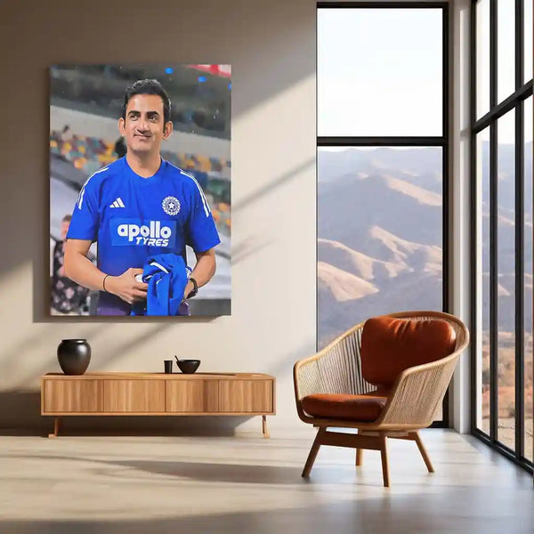 Cricket Metal Poster | Gautam Gambhir Cricket Metal Poster | Indian Cricket Legend Wall Art | Coach & Champion Portrait Frame 01 - TURTLEWINGS 