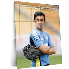 Cricket Metal Poster | Gautam Gambhir Quote Metal Poster | “Stand Like a Shield” Leadership Wall Art | Cricket Coach Motivation Frame - TURTLEWINGS 