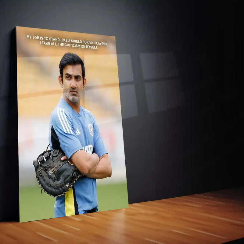 Cricket Metal Poster | Gautam Gambhir Quote Metal Poster | “Stand Like a Shield” Leadership Wall Art | Cricket Coach Motivation Frame - TURTLEWINGS 