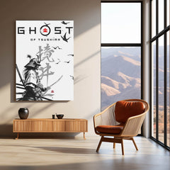 Anime Metal Poster | Ghost of Tsushima Metal Poster | Jin Sakai Samurai Warrior Wall Art | Epic Ghost of Tsushima Metal Frame