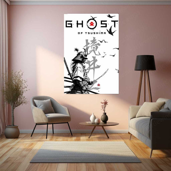Anime Metal Poster | Ghost of Tsushima Metal Poster | Jin Sakai Samurai Warrior Wall Art | Epic Ghost of Tsushima Metal Frame