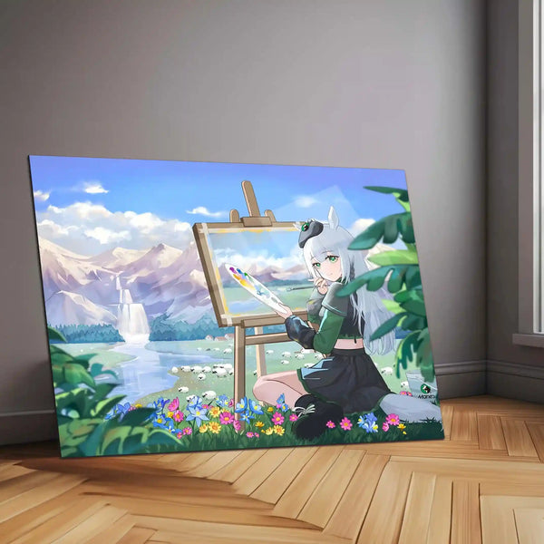Girl Painting in Nature – Pastel Fantasy Metal Poster