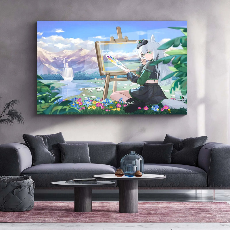 Girl Painting in Nature – Pastel Fantasy Metal Poster