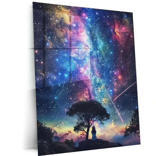 Girl Under Starry Sky Metal Frame | Dreamy Night Sky Aesthetic Wall Art - TURTLEWINGS 