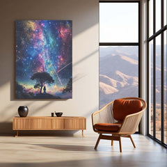 Girl Under Starry Sky Metal Frame | Dreamy Night Sky Aesthetic Wall Art - TURTLEWINGS 