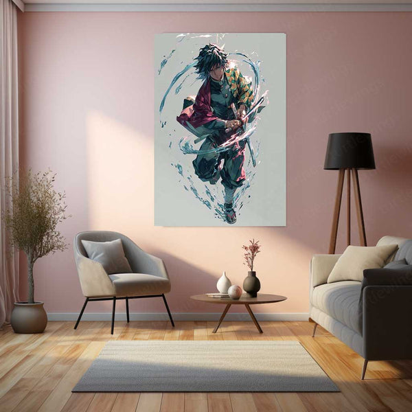 Giyu Tomioka – Water Hashira in Motion Metal Poster | Demon Slayer Wall Frame