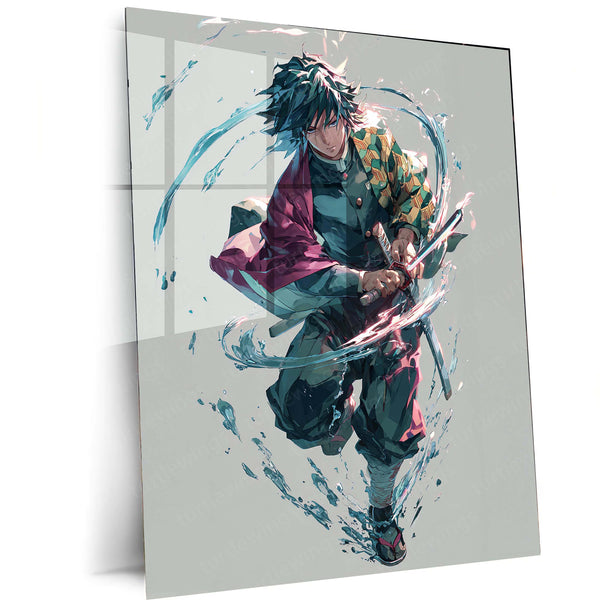 Giyu Tomioka – Water Hashira in Motion Metal Poster | Demon Slayer Wall Frame