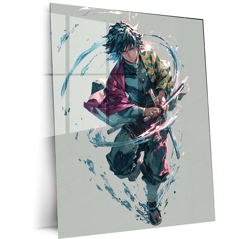 Giyu Tomioka – Water Hashira in Motion Metal Poster | Demon Slayer Wall Frame