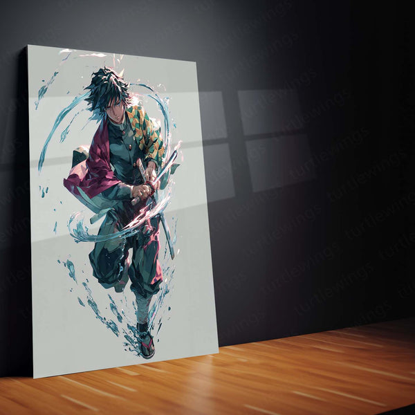 Giyu Tomioka – Water Hashira in Motion Metal Poster | Demon Slayer Wall Frame