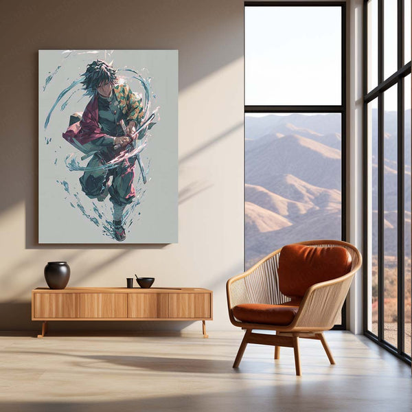 Giyu Tomioka – Water Hashira in Motion Metal Poster | Demon Slayer Wall Frame