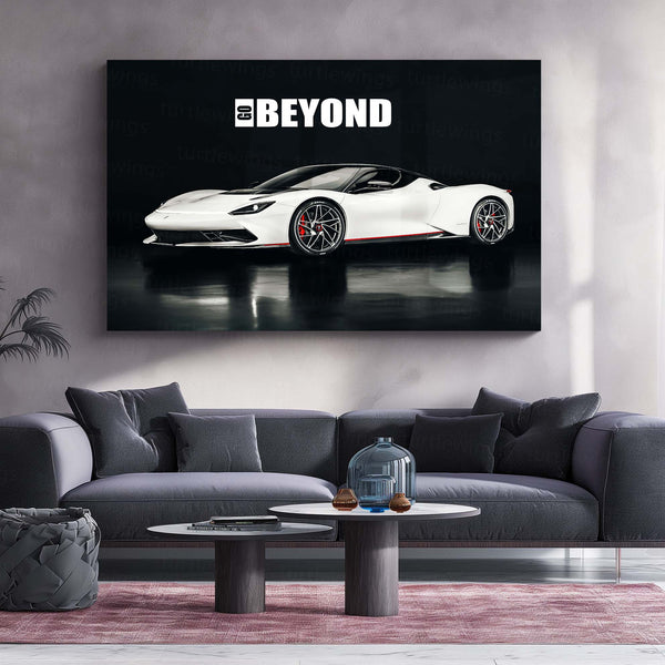 Go Beyond – Pininfarina Battista Metal Frame | Futuristic Hypercar Wall Art