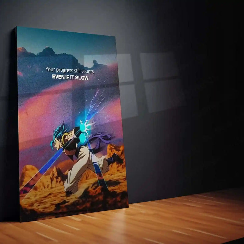 Quote Metal Poster | Gogeta – Your Progress Still Counts, Even If It’s Slow | Saiyan Discipline Metal Frame - TURTLEWINGS 