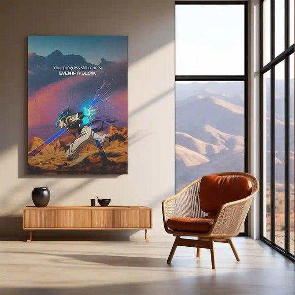 Quote Metal Poster | Gogeta – Your Progress Still Counts, Even If It’s Slow | Saiyan Discipline Metal Frame - TURTLEWINGS 