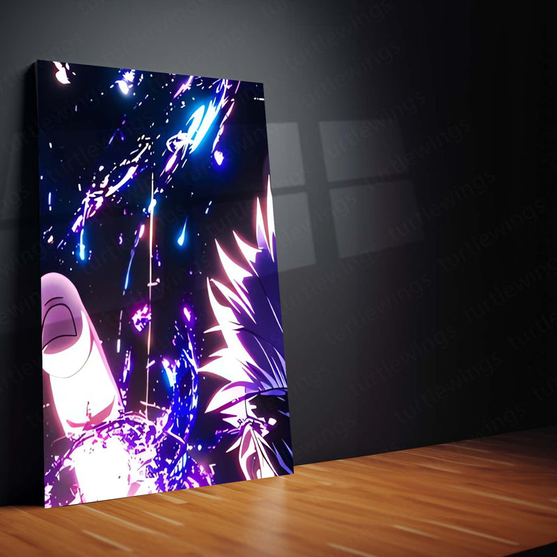 Anime Metal Poster Set of 9 | Gojo Satoru | Glowing Blue Skull Jujutsu Kaisen Wall Art | Blindfolded Gojo Anime 9 Panel Metal Print