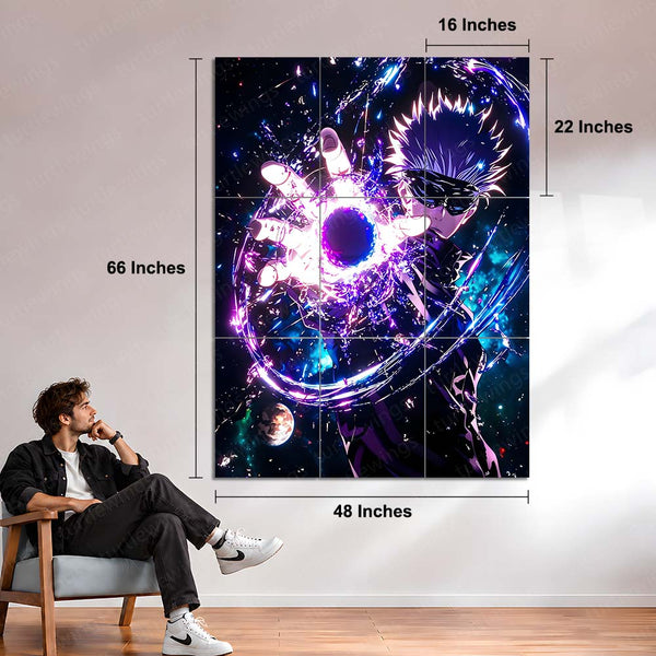 Anime Metal Poster Set of 9 | Gojo Satoru | Jujutsu Kaisen Hollow Purple Wall Art | Blindfolded Gojo Anime 9 Panel Metal Print