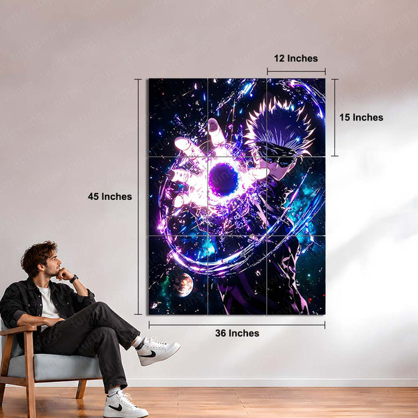 Anime Metal Poster Set of 9 | Gojo Satoru | Jujutsu Kaisen Hollow Purple Wall Art | Blindfolded Gojo Anime 9 Panel Metal Print
