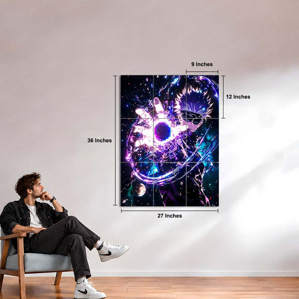 Anime Metal Poster Set of 9 | Gojo Satoru | Jujutsu Kaisen Hollow Purple Wall Art | Blindfolded Gojo Anime 9 Panel Metal Print