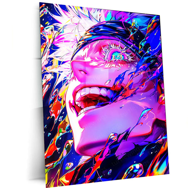 Anime Metal Poster | Gojo Satoru – Neon Power Unleashed Metal Poster | Jujutsu Kaisen Wall Frame