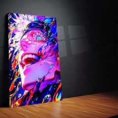 Anime Metal Poster | Gojo Satoru – Neon Power Unleashed Metal Poster | Jujutsu Kaisen Wall Frame