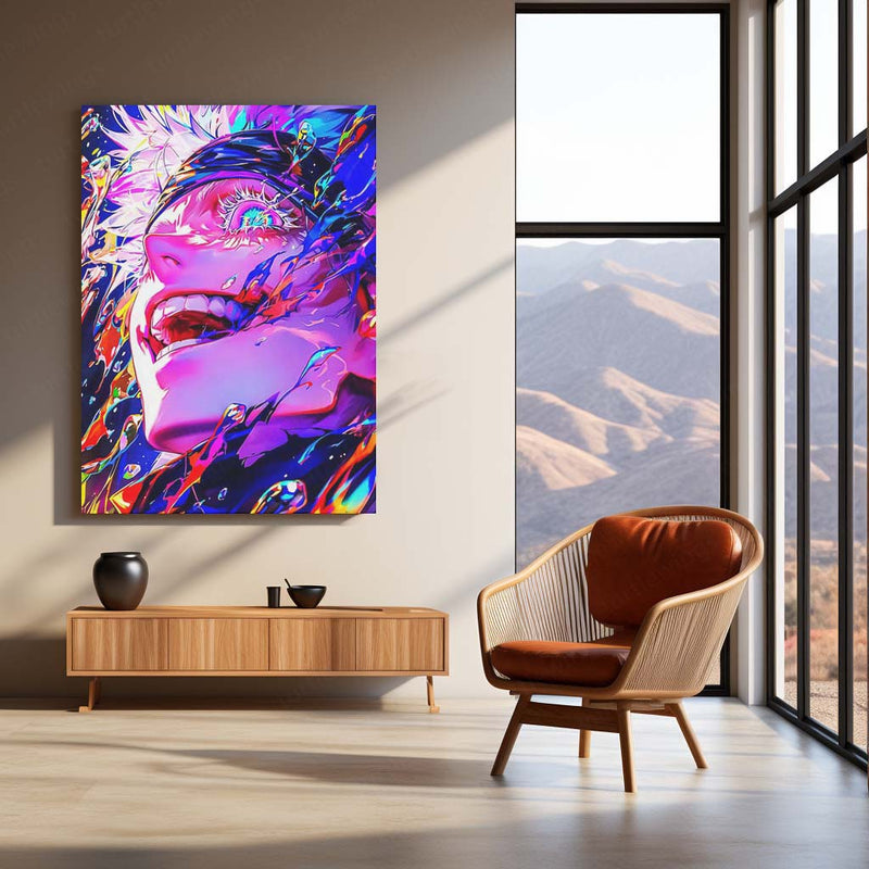 Anime Metal Poster | Gojo Satoru – Neon Power Unleashed Metal Poster | Jujutsu Kaisen Wall Frame
