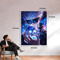 Anime Metal Poster Set of 9 | Gojo Satoru | Glowing Blue Skull Jujutsu Kaisen Wall Art | Blindfolded Gojo Anime 9 Panel Metal Print