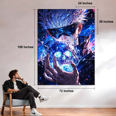 Anime Metal Poster Set of 9 | Gojo Satoru | Glowing Blue Skull Jujutsu Kaisen Wall Art | Blindfolded Gojo Anime 9 Panel Metal Print