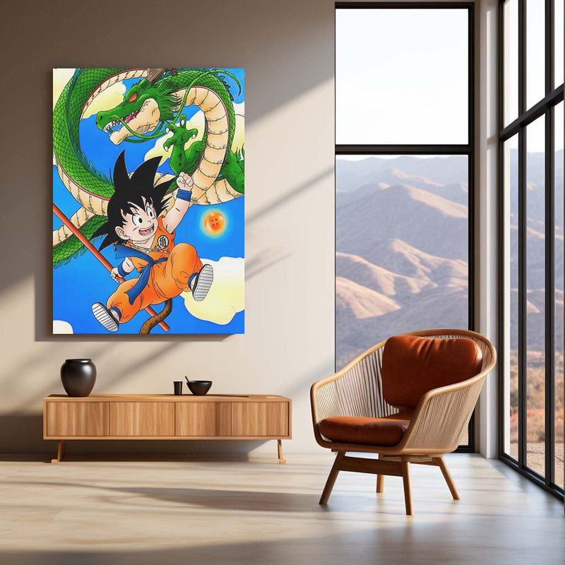 Anime Metal Poster | Goku & Shenron – The Four-Star Ball Adventure | Dragon Ball Classic Metal Frame Poster