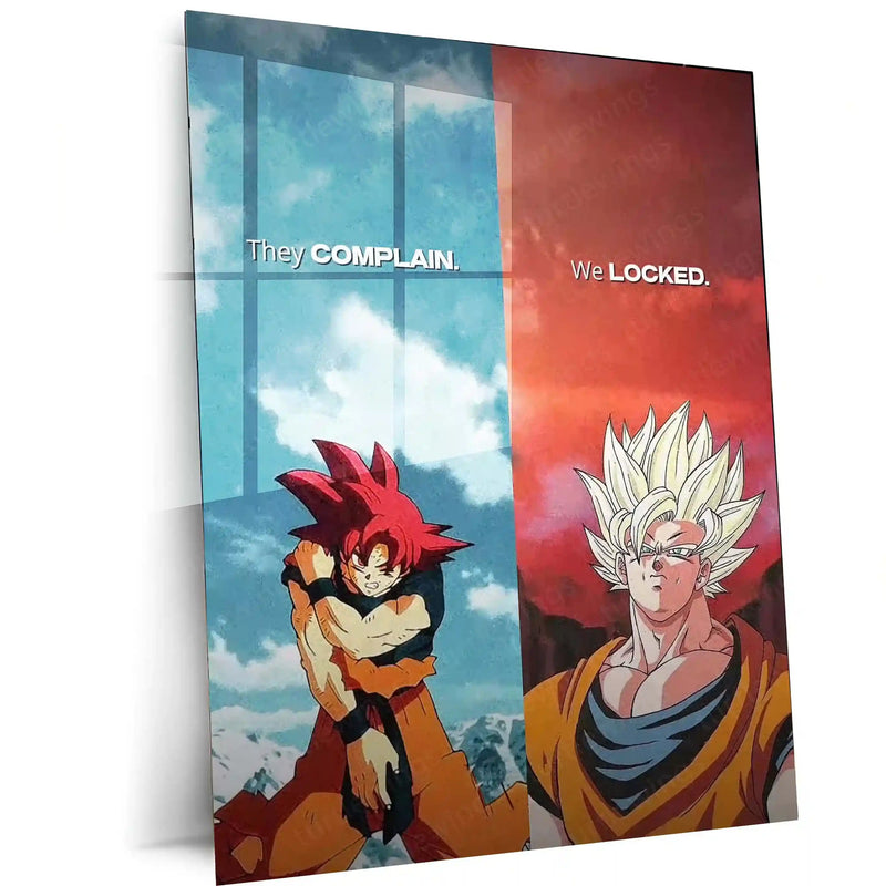 Quote Metal Poster | Goku – They Complain. We Locked. | Warrior Discipline Anime Metal Frame - TURTLEWINGS 