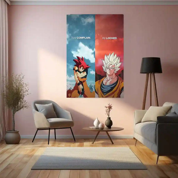 Quote Metal Poster | Goku – They Complain. We Locked. | Warrior Discipline Anime Metal Frame - TURTLEWINGS 