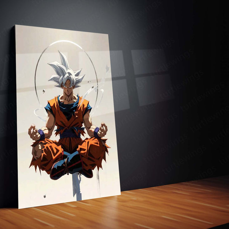 Anime Metal Poster | Goku Ultra Instinct Metal Poster | Dragon Ball Anime Wall Art | Saiyan Meditation & Power Metal Print