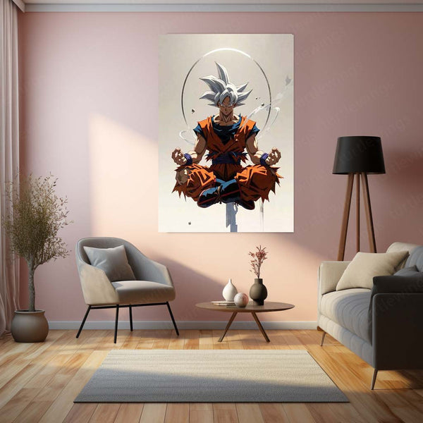 Anime Metal Poster | Goku Ultra Instinct Metal Poster | Dragon Ball Anime Wall Art | Saiyan Meditation & Power Metal Print