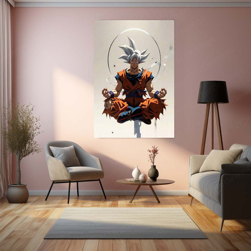 Anime Metal Poster | Goku Ultra Instinct Metal Poster | Dragon Ball Anime Wall Art | Saiyan Meditation & Power Metal Print
