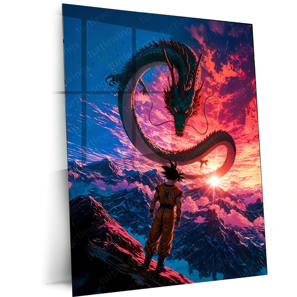 Anime metal poster | Goku’s Summit – Summoning Shenron at Dawn Metal Poster | Dragon Ball Anime Wall Frame