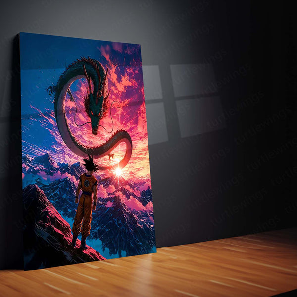 Anime metal poster | Goku’s Summit – Summoning Shenron at Dawn Metal Poster | Dragon Ball Anime Wall Frame
