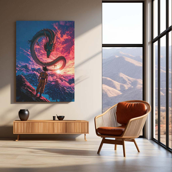 Anime metal poster | Goku’s Summit – Summoning Shenron at Dawn Metal Poster | Dragon Ball Anime Wall Frame