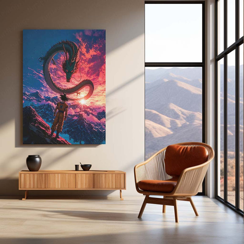 Anime metal poster | Goku’s Summit – Summoning Shenron at Dawn Metal Poster | Dragon Ball Anime Wall Frame
