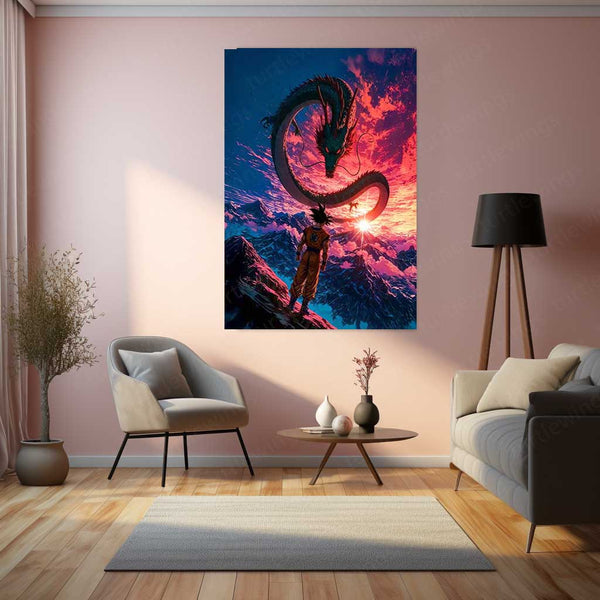 Anime metal poster | Goku’s Summit – Summoning Shenron at Dawn Metal Poster | Dragon Ball Anime Wall Frame