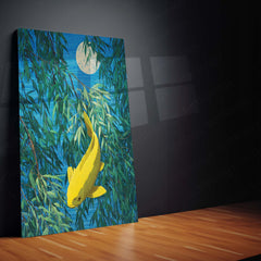 Golden Koi Under the Moonlight – Elegant Nature Metal Poster | Serene Wall Frame