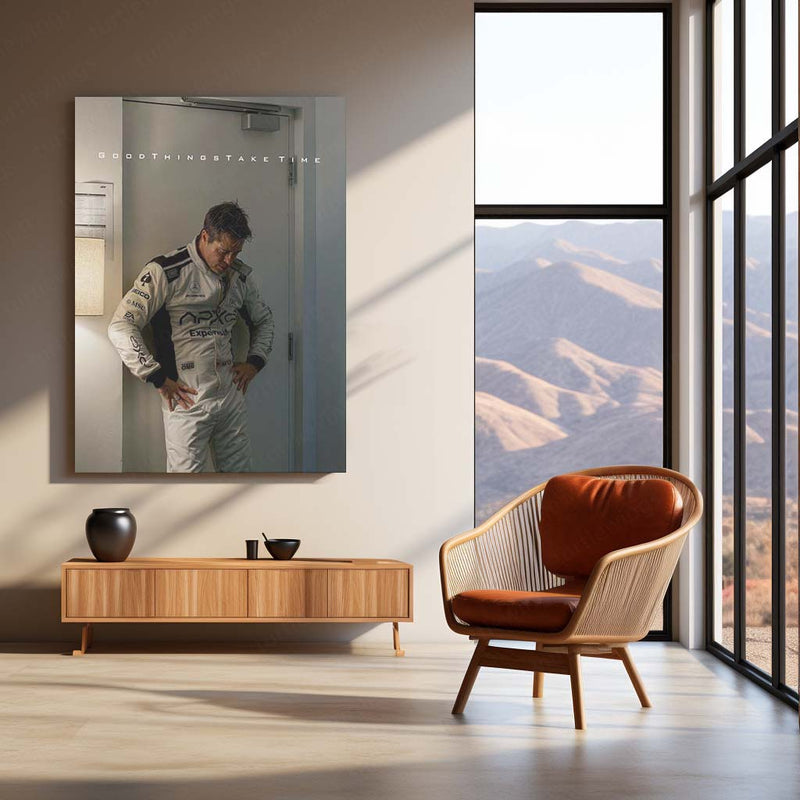 Quote Metal Poster | Brad Pitt – Good Things Take Time | F1 Racing Motivational Metal Frame | Patience & Success Wall Art by