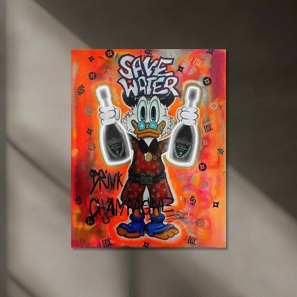 Drink Champagne – Duck Graffiti Neon LED Metal Frame | Rich Life Pop Art Poster | Street Luxe Wall Decor