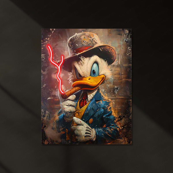 The Boss Duck – Cigar Neon LED Metal Frame | Mafia Pop Art Wall Poster | Rich Vibes Graffiti Decor