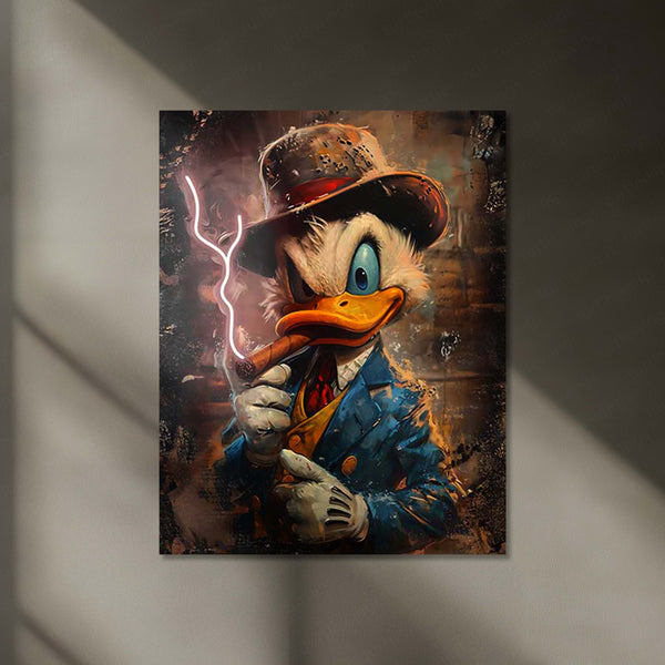 The Boss Duck – Cigar Neon LED Metal Frame | Mafia Pop Art Wall Poster | Rich Vibes Graffiti Decor