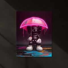 KAWS in the Rain – Neon Umbrella LED Metal Frame | Street Pop Art Wall Decor | Designer Toy Aesthetic Poster