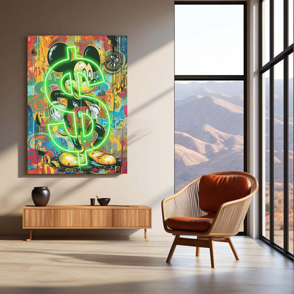 Mickey Mouse – Neon Dollar LED Metal Frame | Street Pop Art Wall Poster | Graffiti Wealth Vibes Decor