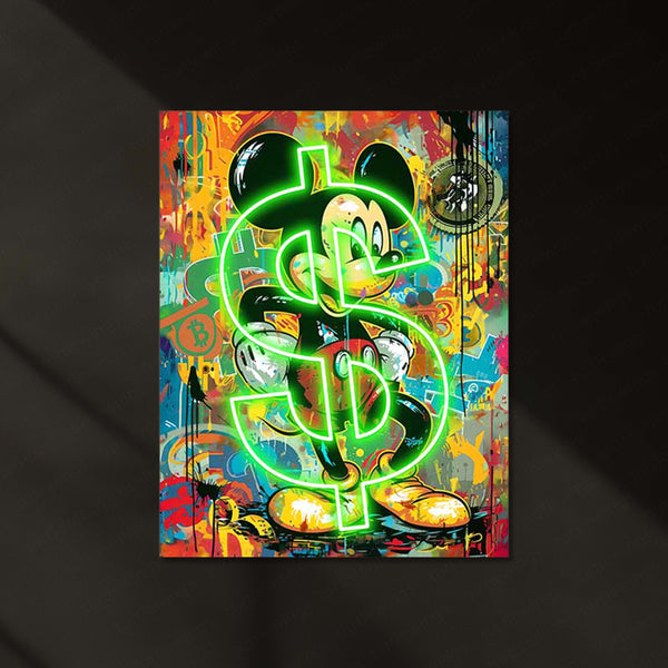 Mickey Mouse – Neon Dollar LED Metal Frame | Street Pop Art Wall Poster | Graffiti Wealth Vibes Decor